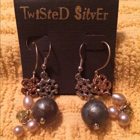 💎 Silver beaded dangle earrings - Picture 2 of 3